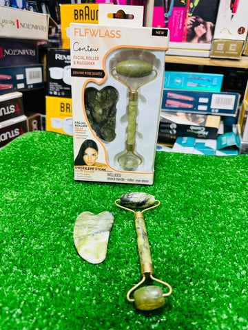 Flawzless Genuine Rose Quartz Facial Roller & Gua Sha Set