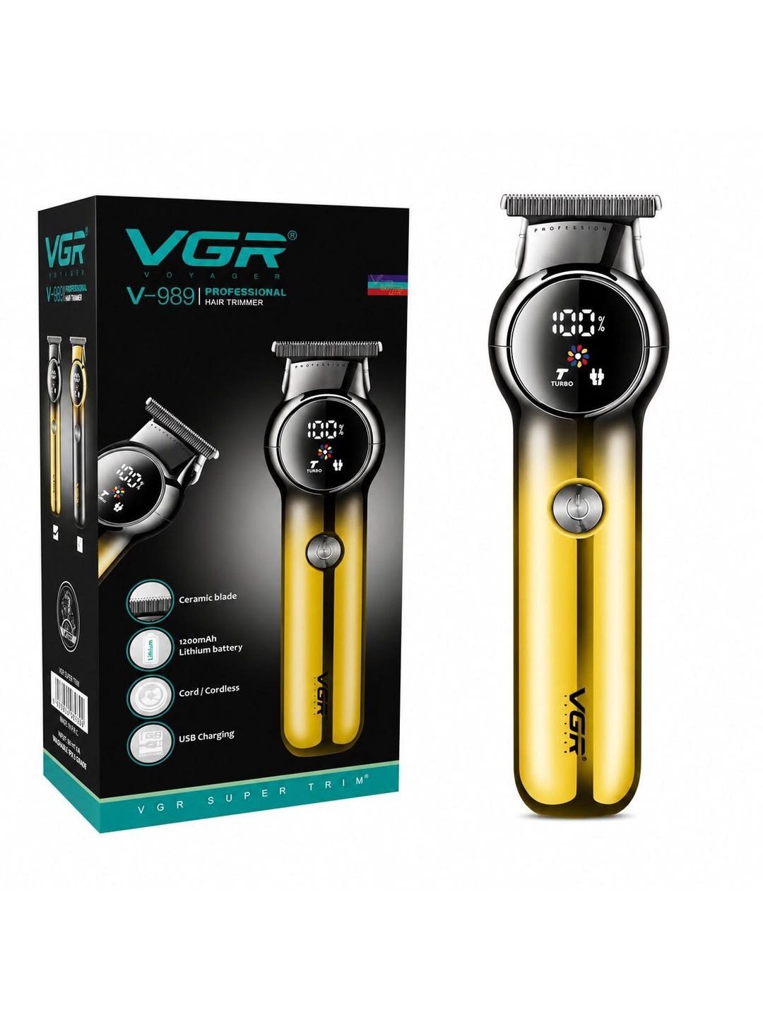 VGR V-9891 Professional Hair Trimmer | Cordless Rechargeable Beard & Hair Clipper with Digital Display